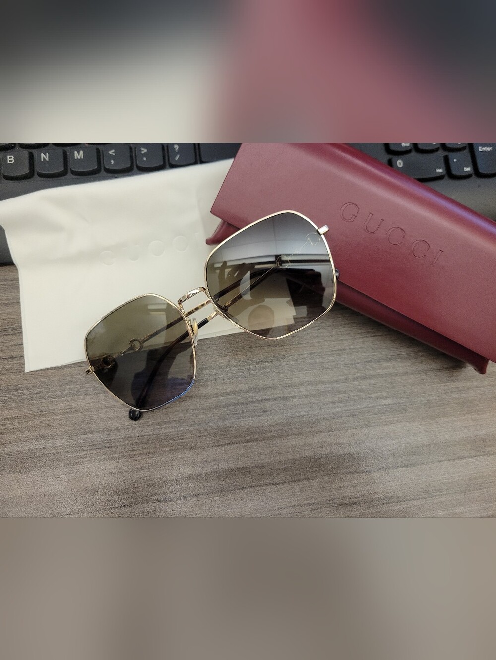 GUCCI Womens Horesbit Smoked Gold Tortiseshell Sunglasses